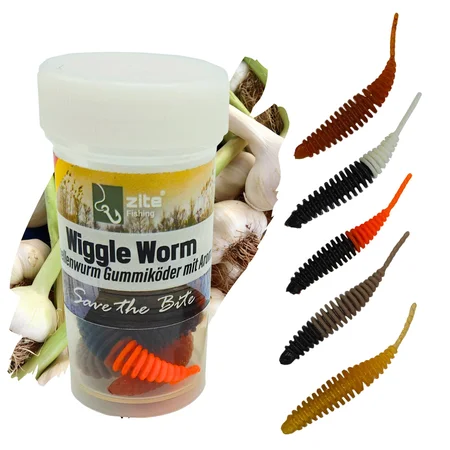 Lamellen Gummiwurm Wiggle Worm Natur Mix Knoblauch Aroma 5,5 cm 10 Stück