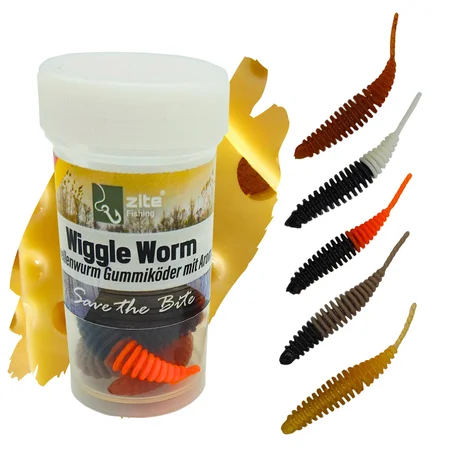 Wiggle Worm Natur Mix Käse 5,5 cm Gummiköder Forellenangeln 10 Stück