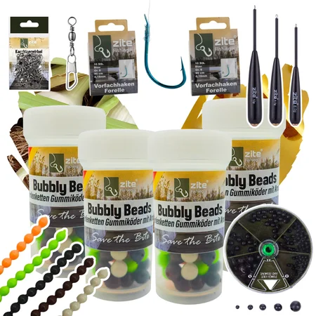 Bubbly Beads Starter Set - 240 Lachsei-Imitate Käse Knoblauch Flavour + Zubehör Passiv-Angeln