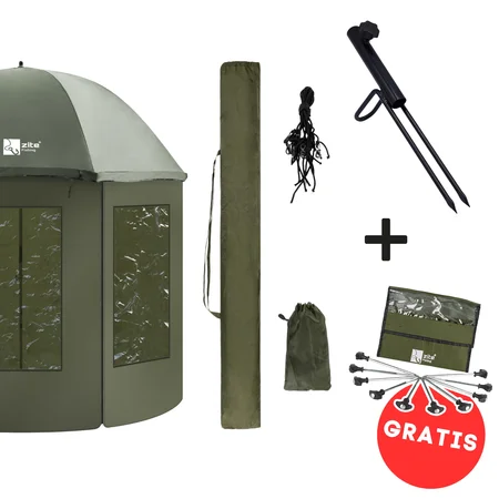 Schirmzelt Set - 250cm Schirmzelt Geschlossen mit Zubehör & Schirmstütze + 10 T-Peg Zeltheringe GRATIS