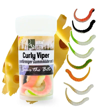 Zite Fishing Curly Viper Schock Mix Käse 6,5 cm Gummiköder für Forellen 8 Stück