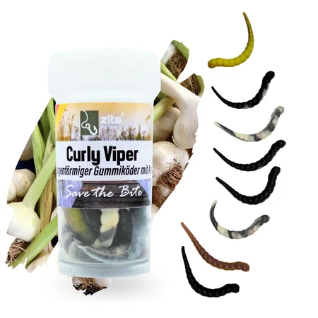 Zite Fishing Curly Viper Natur Mix Knoblauch 6,5 cm Rotierende Gummiköder Forelle 8 Stück