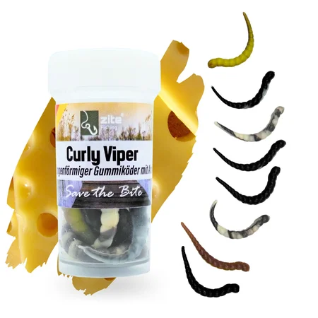 Zite Fishing Curly Viper Natur Mix Käse 6,5 cm Rotationsköder für Forelle 8 Stück