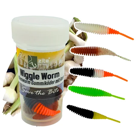 Wiggle Worm Allround Mix Knoblauch 5,5 cm 10 Stück Forellen-Gummiköder