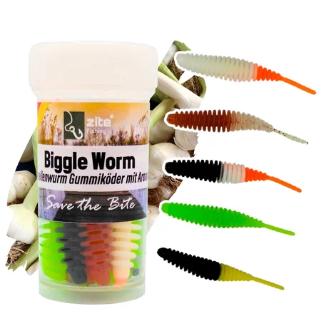 Zite Fishing Biggle Worm Allround Mix Knoblauch 6,5 cm 8 Stück