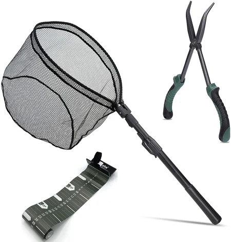 Spinnkescher Gummiert + Hakenlösezange + Scale Maßband Aufrollbar Zite Fishing Set