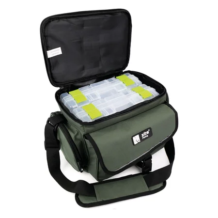Zite Fishing Angeltasche mit Tragegurt und 4 Kunstköderboxen 35 x 22 x 20