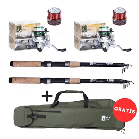 Zite Fishing 2 Teleskopruten 2,70 m + 2 bespulte Angelrollen + Rutentasche 1 m GRATIS