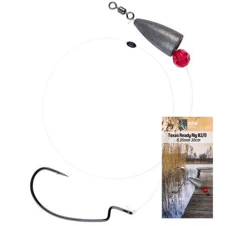 Zite Fishing Texas Ready Rig #2/0 Offset Hook, 14g Tungsten Angelgewicht & 30cm Fluorocarbon-Vorfachmaterial