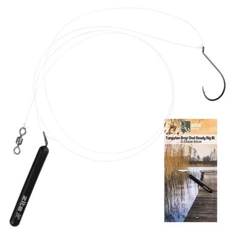 Zite Fishing Tungsten Drop Shot Ready Rig #L mit 14g Gewicht, DS Haken & Fluorocarbon-Coated Vorfach als Fertigmontage