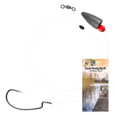 Zite Fishing Texas Ready Rig #1 Offset Hook, 7g Tungsten Angelgewicht & 30cm Fluorocarbon-Vorfachmaterial