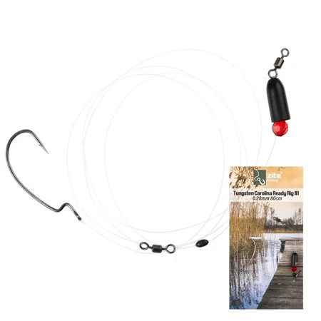 Zite Fishing Tungsten Carolina Ready Rig #1 Offset Hook, 7g Tungsten Angelgewicht & 80cm Fluorocarbon-Vorfachmaterial 