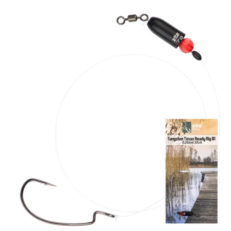 Zite Fishing Tungsten Texas Ready Rig #1 Offset Haken mit 30cm Finesse-Angeln Fluorocarbon-Vorfachmaterial Fertigmontage