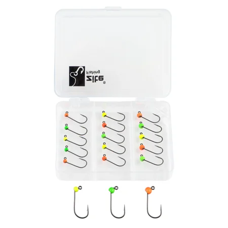 Zite Fishing Tungsten ProSharp Jighaken Set #4 Neon 18 Angelhaken 0,3-0,7g Jigköpfe Tefloncoated in Sortierbox 