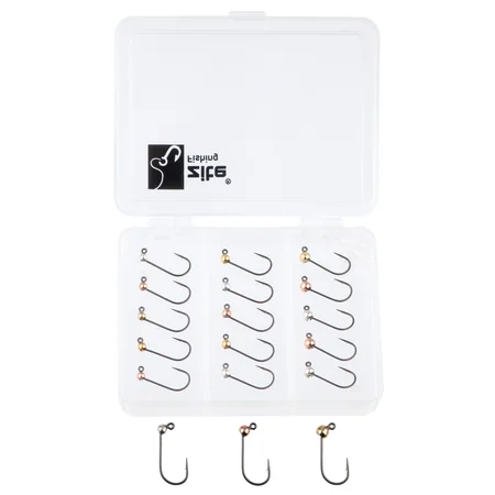 Zite Fishing Tungsten ProSharp Jighaken Set #4 Metallic 18 Angelhaken 0,3-0,7g Jigköpfe Tefloncoated in Sortierbox