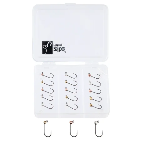 Zite Fishing Tungsten ProSharp Jighaken Set #8 Metallic 18 Angelhaken 0,3-0,7g Jigköpfe Tefloncoated in Sortierbox