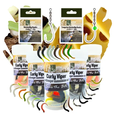 Curly Viper UL Forellen Gummiköder Starter-Set mit Rotationshaken Zite Fishing