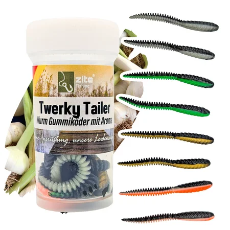 Zite Fishing Twerky Tailer Dark Mix Knoblauch 7 cm 8 STK 3in1 Gummiköder Forelle