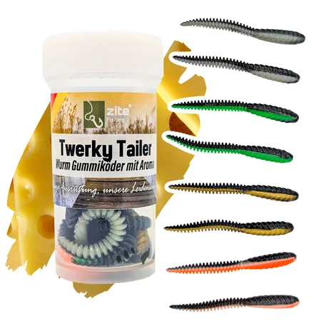 Zite Fishing Twerky Tailer Dark Mix Käse 7 cm 8 STK 3in1 Gummiköder Forelle