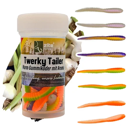 Zite Fishing Twerky Tailer Shiny Mix Knoblauch 7 cm 8 STK 3in1 Gummiköder Forelle