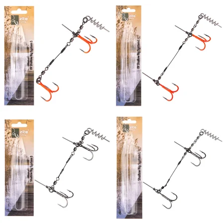 Zite Fishing Hecht Shallow-Rig-System teils UV Aktiv S 9cm & L 13 cm - Gummifisch-System ideal für Hechtköder 15 - 26 cm