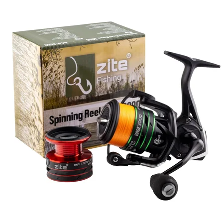 Spinning Reel Base 3000 Spinnrolle mit Frontbremse 5+1 2 Aluminiumspulen für Forelle & Barsch Spinnfischen