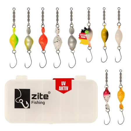 Zite Fishing Spiral Strike Shooter Spoon Set - 10 Stück Forellen-Spoons mit Ownerhaken in Köderbox