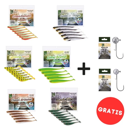 Gummifisch Starterset - Inzite Shad & Pershad je 3 Farben Gummiköder-Kombi für Zander & Barsch inkl. GRATIS Jighaken 