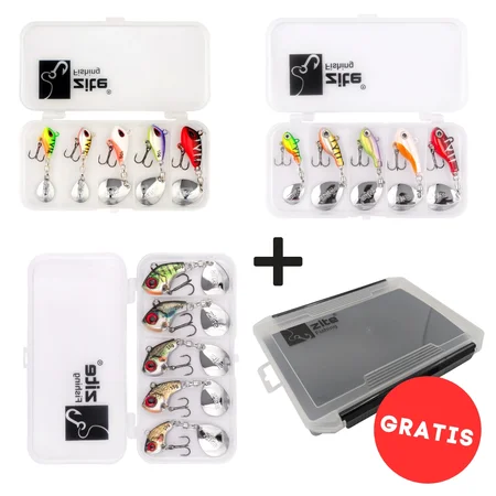 Jigspinner Starterset - Neon & Natur inkl. Haken mit Gratis Tackle-Box für Barsch, Hecht & Zander