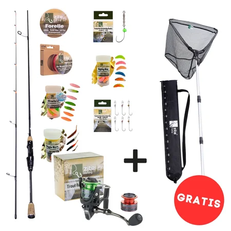 UL Forellen Gummiköder Rute 200cm - Trout Reel 1000 3+1BB - Köder - Schnur - Haken + GRATIS Kescher 