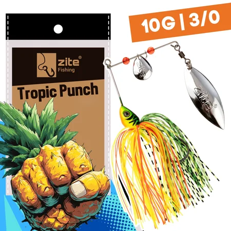 Inzite Rotator Spinnerbaits 10g – Haken 3/0 – Tropic Punch – mit Doppelspinnerblatt & Fransen