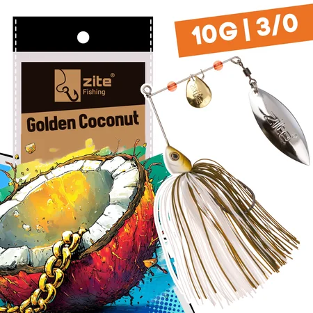 Inzite Rotator Spinnerbaits 10g – Haken 3/0 – Golden Coconut – mit Doppelspinnerblatt & Fransen