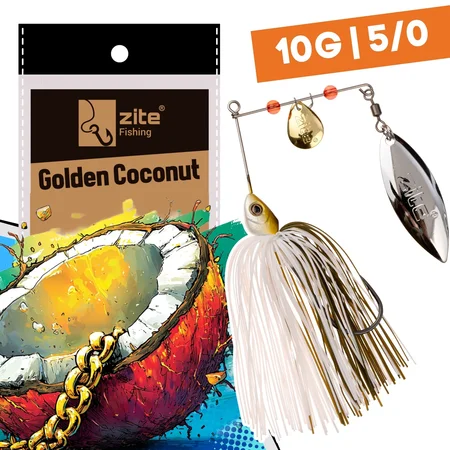 Inzite Rotator Spinnerbaits 10g – Haken 5/0 – Golden Coconut – mit Doppelspinnerblatt & Fransen