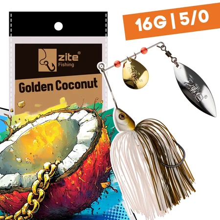 Inzite Rotator Spinnerbaits 16g – Haken 5/0 – Golden Coconut – mit Doppelspinnerblatt & Fransen