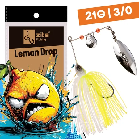 Inzite Rotator Spinnerbaits 21g – Haken 3/0 – Lemon Drop – mit Doppelspinnerblatt & Fransen