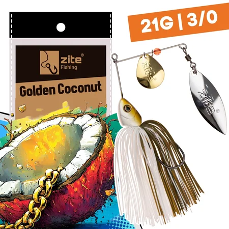 Inzite Rotator Spinnerbaits 21g – Haken 3/0 – Golden Coconut – mit Doppelspinnerblatt & Fransen