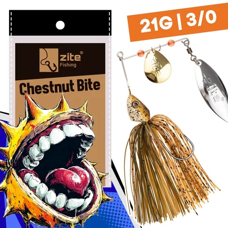 Inzite Rotator Spinnerbaits 21g – Haken 3/0 – Chestnut Bite – mit Doppelspinnerblatt & Fransen
