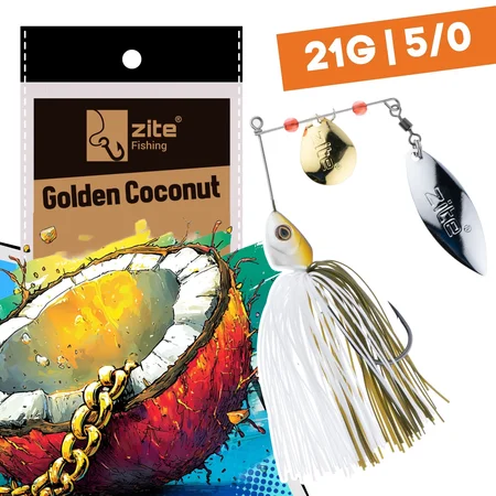 Inzite Rotator Spinnerbaits 21g – Haken 5/0 – Golden Coconut – mit Doppelspinnerblatt & Fransen