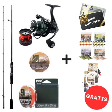 Barsch Base Komplettset - Inzite Base Stick Perch, Spinnig Reel Base 2000, Angelschnur & GRATIS Gummiköder + Montagen