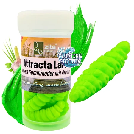 Attracta Larv Chartreuse Knoblauch Aroma Floating Edition 3,5 cm 8 STK Larven Imitat Gummi