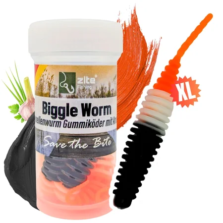 Zite Fishing Biggle Worm Turbo Knoblauch 6,5 cm 8 Stück Gummiköder Forelle