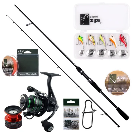 Zite Fishing Jigspinner Neon Angel-Base-Starterset Barsch – Rute, Rolle & Köder komplett