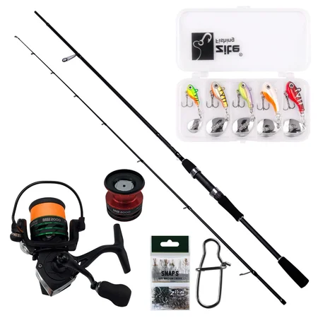 Zite Fishing Barsch Starterset Komplett – Inzite Base Stick 225cm Rute, Spinning Reel 2000 bespult & Neon Jigspinner Set