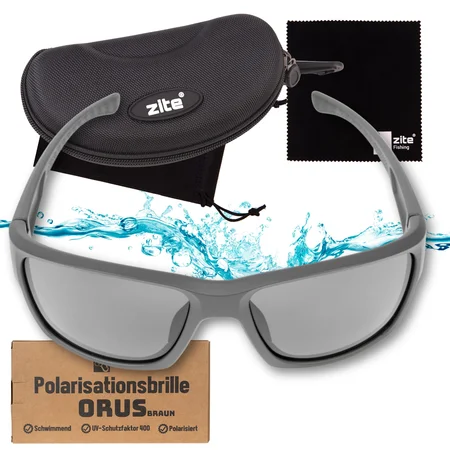 Zite Fishing Polarisationsbrille Orus – Silber verspiegelt mit UV400-Schutz, schwimmfähig &amp; Hardcase