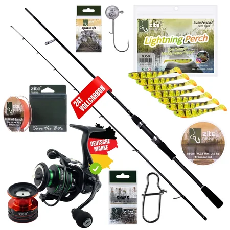 Inzite Base Stick Barsch-Set - 225 cm Angelrute & Spinning Base Reel 2000 + Zubehör