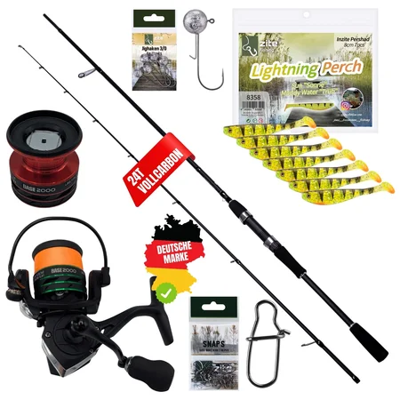 Inzite Base Stick Barsch-Set - 225 cm Angelrute & Spinning Base Reel 2000 bespult + Zubehör