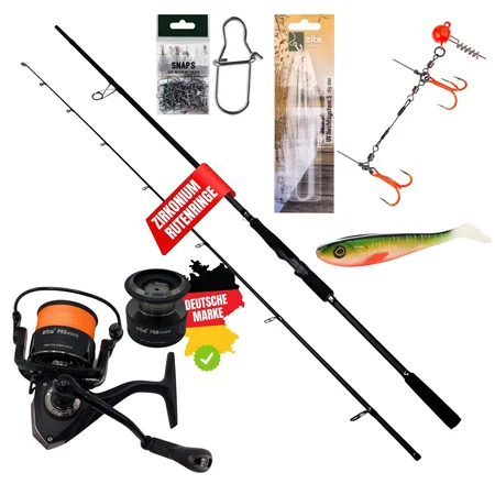 HechtSet,Inzite Pro Stick Hecht-Set - 255 cm Angelrute & Spinning Reel Pro 4000 bespult + Zubehör Jighaken, Gummifis