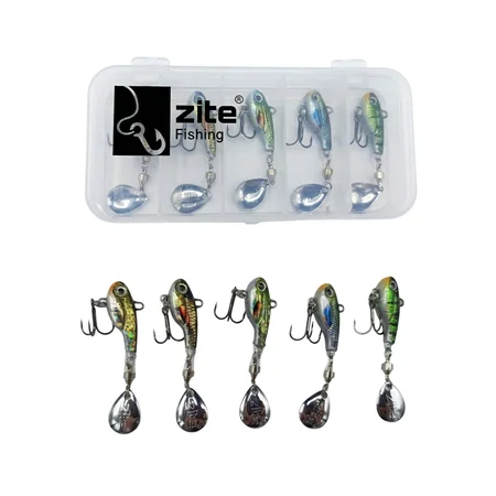 Zite Fishing Jigspinner Set Natur S 10g - 5 Spin Jigs im 3D-Beutefisch-Design für Barsch, Hecht & Zander
