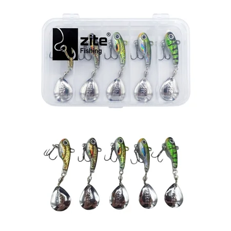 Zite Fishing Jigspinner Set Natur S 15g - 5 Spin Jigs im 3D-Beutefisch-Design für Barsch, Hecht & Zander