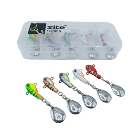 Zite Fishing Jigspinner Set Neon S 5g – 5 Farben für Barsch & Forelle inkl. Tackle-Box